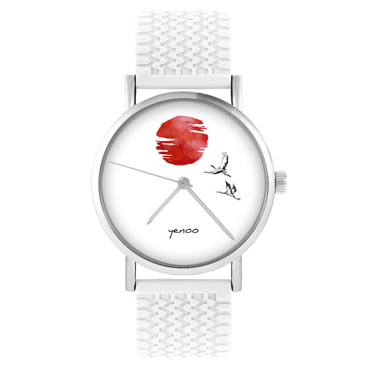 zegarki unisex Zegarek - Japońskie żurawie - silikonowy, biały