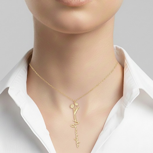 złote naszyjniki Złoty Naszyjniki z Imieniem KWIATOWY ZNAK ZODIAKU