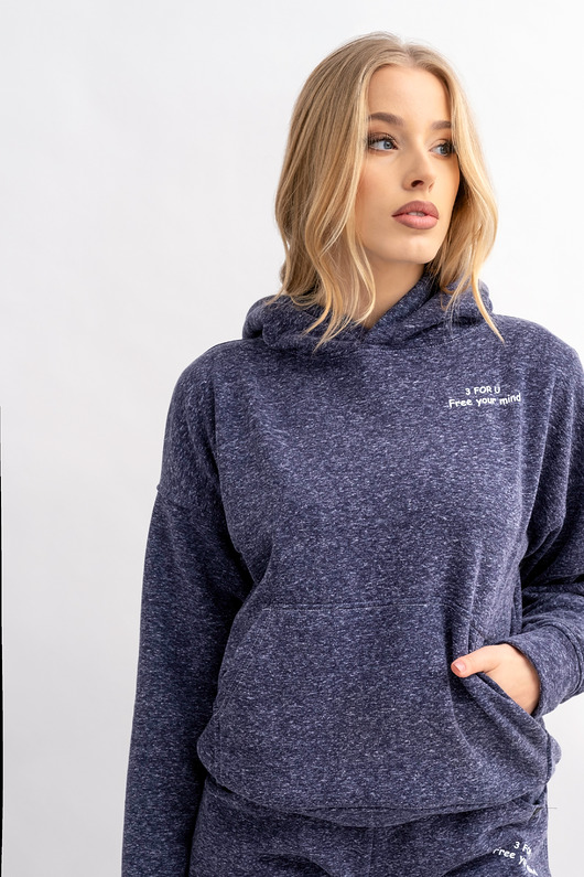 bluza z kapturem damska Bluza damska z kapturem Granat melanż AGA