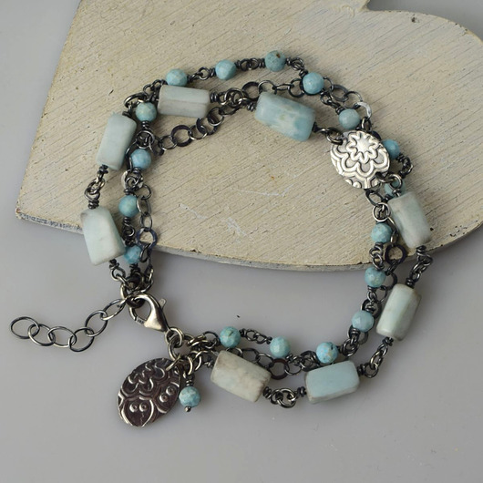bransoletki z kamieni naturalnych Larimar w srebrze - bransoletka