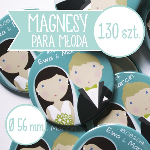 130 szt. magnesy ślubne, 56 mm, dwa kolory tła inkipinki
