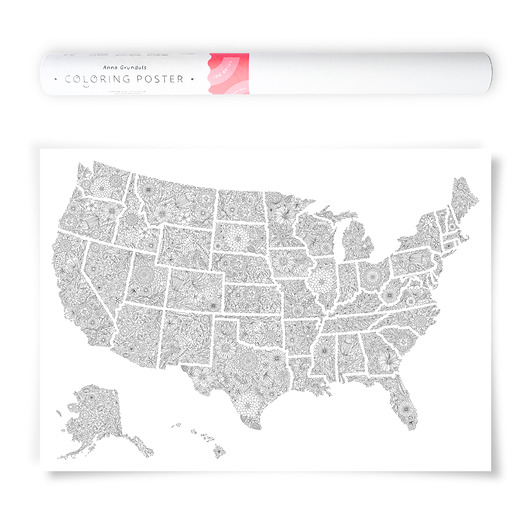 grafiki i ilustracje Mapa USA, Kwiaty - Plakat do Kolorowania