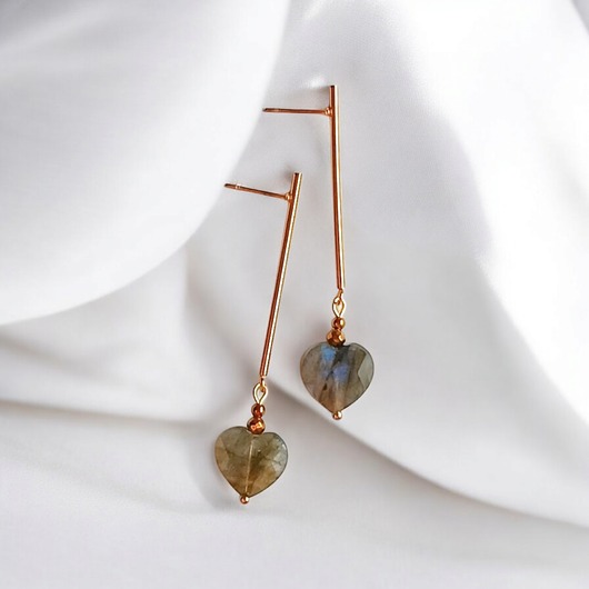 kolczyki z kamieniami Kolczyki serduszka : LABRADORYT : długie: wyjątkowy prezent