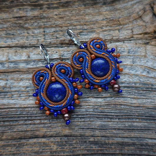 kolczyki soutache Małe kolczyki sutasz z lapis lazuli