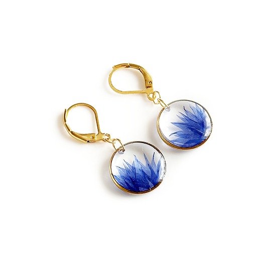 kolczyki z żywicy Kolczyki z chabrem, prezent dla kobiety