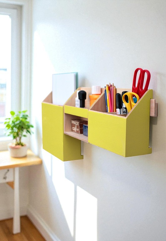 organizery Organizer na ścianę Drewniany - żółty