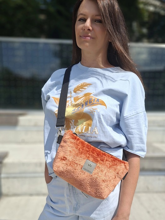 saszetka nerka Torebko nerka z pluszowej tkaniny Ceglasta