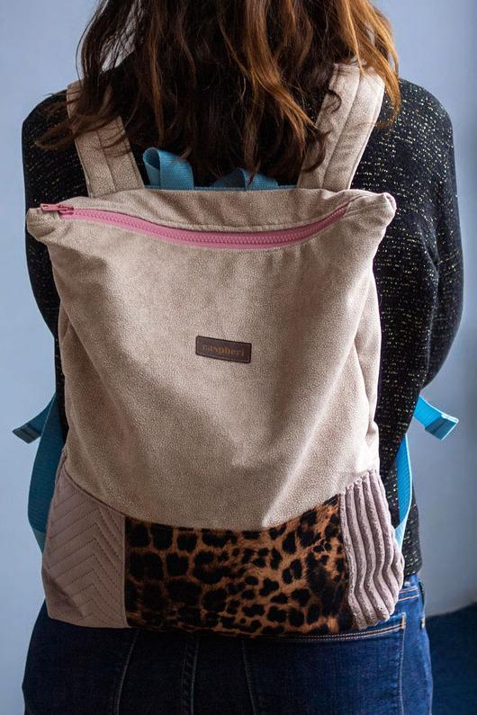 plecaki Beżowy plecak z suwakiem patchwork