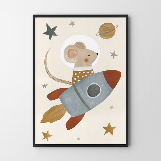 obrazy i plakaty do pokoju dziecięcego Myszka w kosmosie - plakat dziecięcy