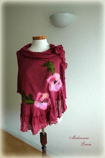  Burgund shawl malowane lnem