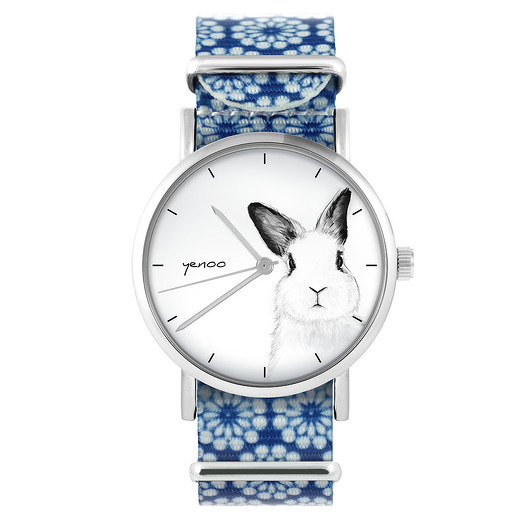 zegarki damskie Zegarek - Królik - niebieski, kwiaty