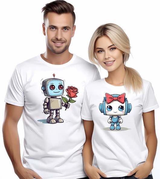 t-shirt damskie Koszulki dla pary Walentynki t-shirt komplet robot