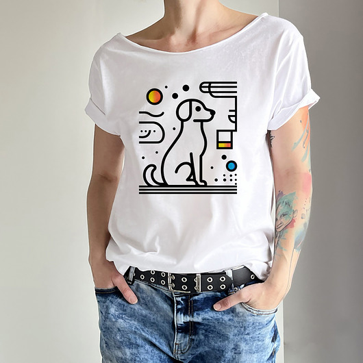t-shirt damskie Piesek rysowany Biały Oversize