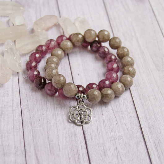 bransoletki z kamieni naturalnych Komplet bransoletek - jadeit - stal szlachetna