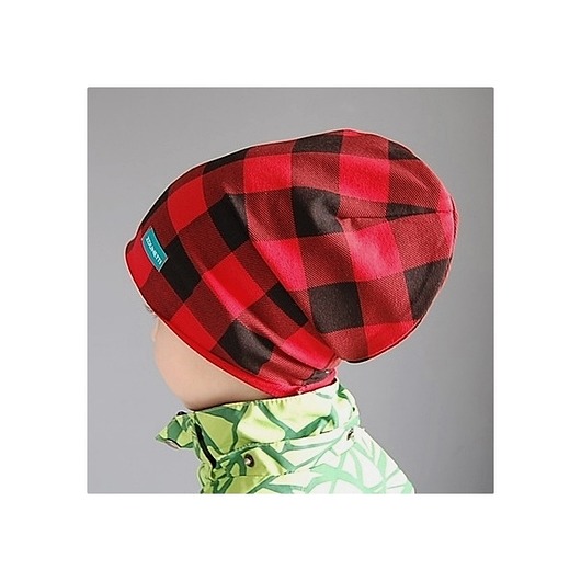 Czapka dresowa dziecięca beanie Krata czerwona Zdunetti