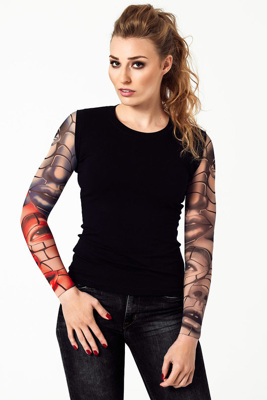 Czarny Tank top damski z tatuażami Puzzle Faces dirrtytown clothing