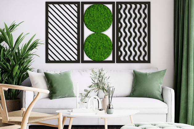 dodatki - różne Tryptyk mech chrobotek żywy obraz koła dekoracja ażurowa