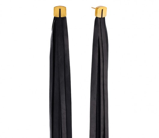 Long Tassel Leather Earrings in Gold Joccos Design