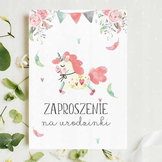 Zaproszenia na URODZINKI 3 sztuki - Roczek Unicorn Cardie