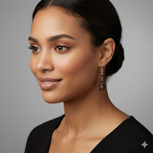 kolczyki z kamieniami Eleganckie, brązowe, kolczyki z kwarcem, oksydowane SREBRO 925