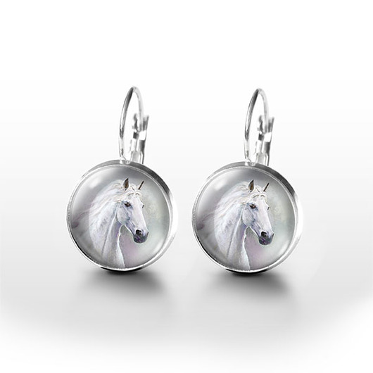 kolczyki szklane Kolczyki - Biały koń