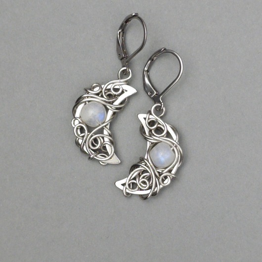 kolczyki wire wrapping Kolczyki księżyce kamień księżycowy wire wrapping