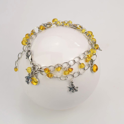Słoneczny bursztyn w srebrze - bransoletka Sunflower Kornelia Kubinowska