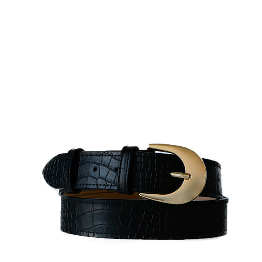 Czarny skórzany pasek krokodyl,szerokość 3 cm Alana Leather Studio