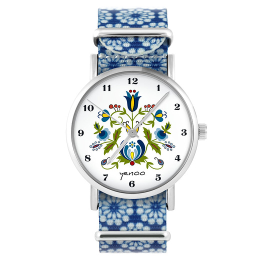 zegarki damskie Zegarek - Kaszubski - niebieski, kwiaty