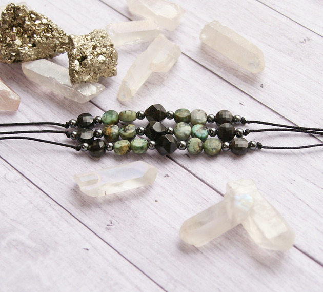 bransoletki z kamieni naturalnych Ochrona, energia - obsydian, turkus afrykański