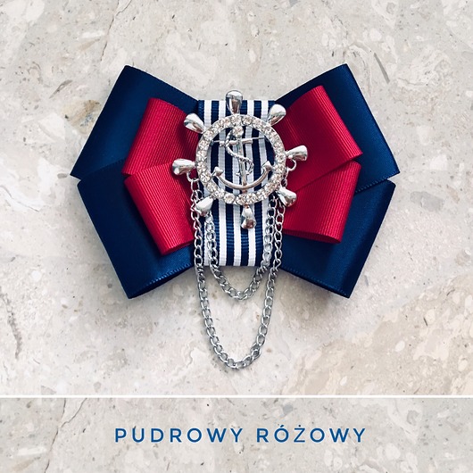Brosza Marynarska z kotwicą i łańcuszkami NEW Pudrowy Różowy