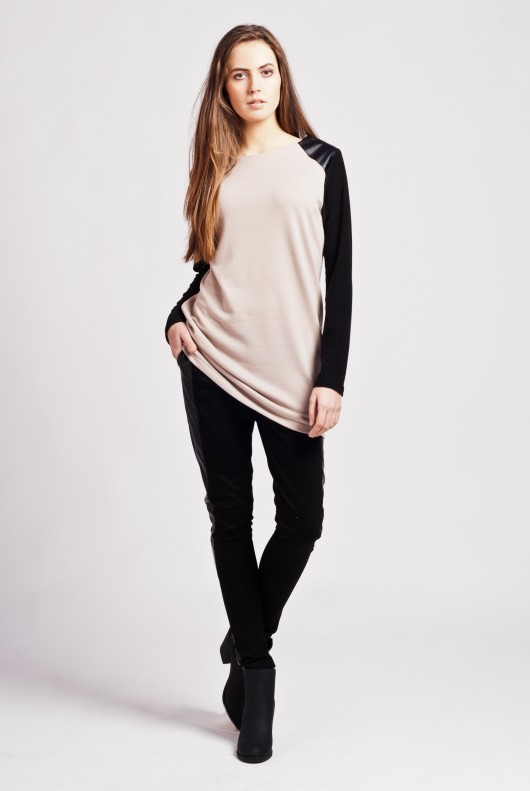 Long blouse with contrasting sleeves  / blu109 Lanti