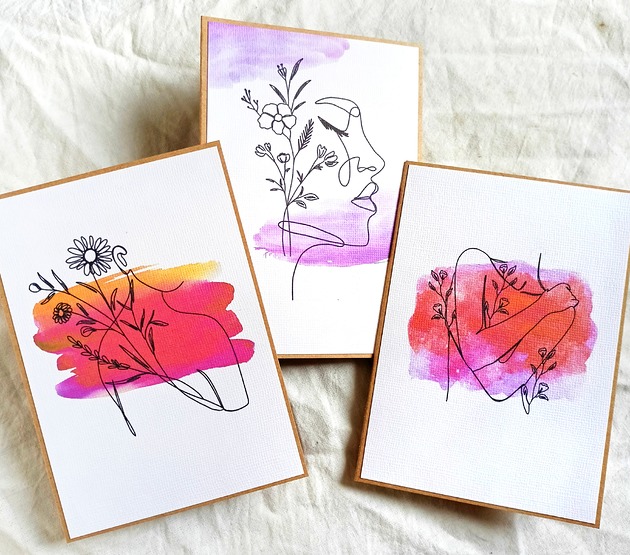 kartki scrapbooking Kobiecość  - komplet 3 szt - kartki handmade