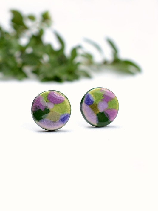 kolczyki ceramiczne Kolczyki fioletowe krajobrazy-sztyfty ceramiczne