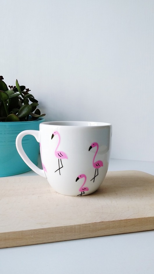 ręcznie malowany kubek z flamingiem MUKI design