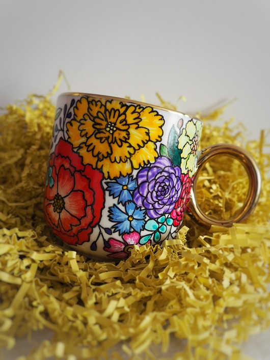 kubki Ręcznie malowany kubek w kwiaty MOTHER