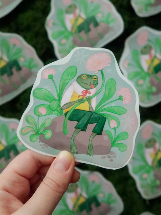 naklejki i wlepy Żabka z kwiatkiem / naklejka winylowa