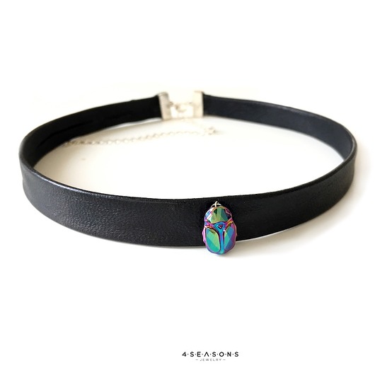 czarna obroża choker naszyjnik ze skóry 4 Seasons Jewelry