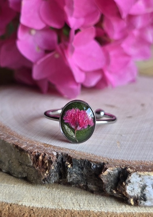 pierścionek z żywicy Wieczny kwiat pierścionek srebrny gipsówka prawdziwy żywica różowy