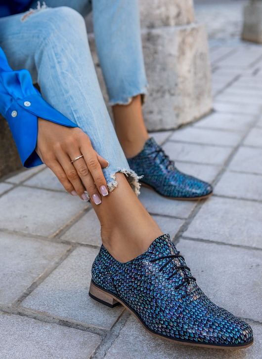 półbuty damskie Skórzane półbuty jazzówki Zapato model 246 kolorowa łuska