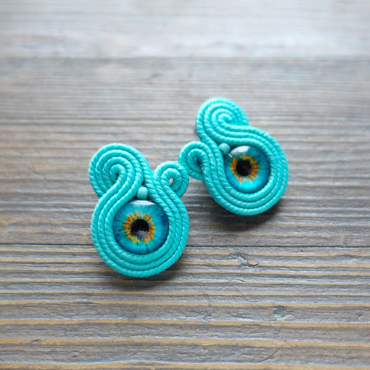 Turkusowe oko - kolczyki soutache Mró Soutache