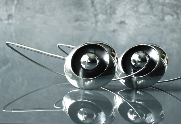 kolczyki wire wrapping Długie kolczyki srebrne z kulką