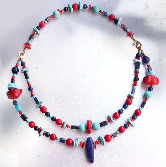 złote naszyjniki Wolność w relacjach - Lapis lazuli, turkus, koral