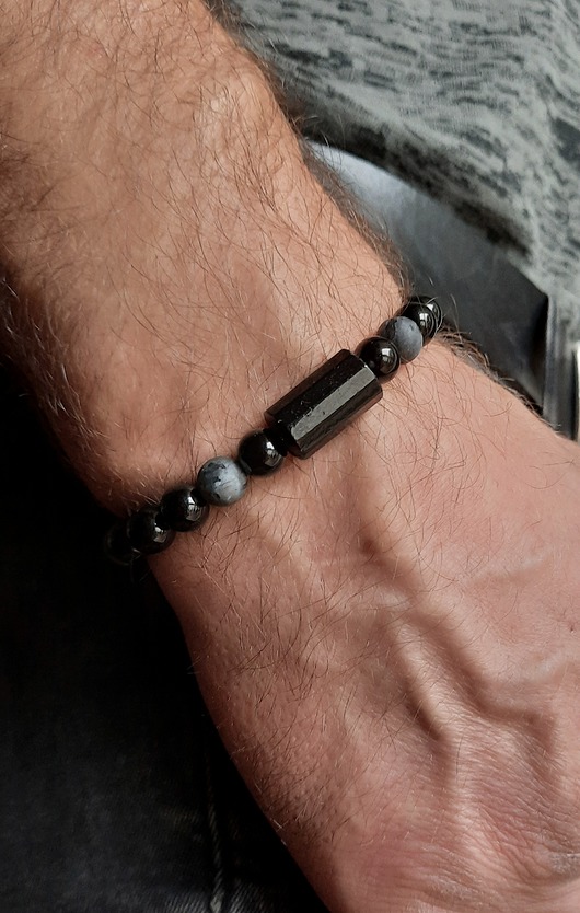 Bransoleta Męska Czerń i Szarość  Amulet ZIĘBA