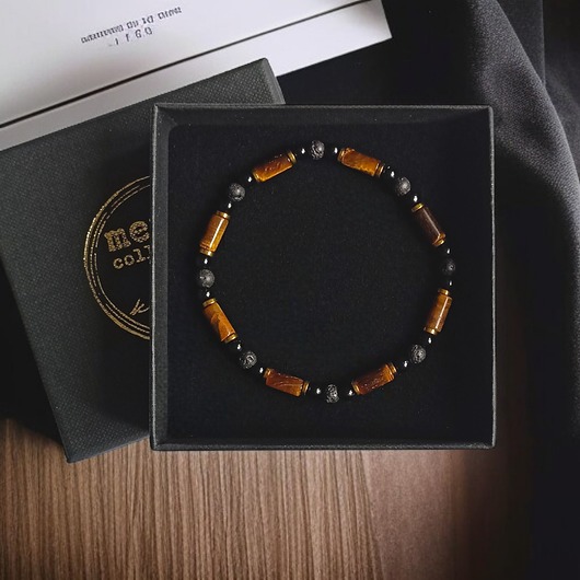 biżuteria męska ODWAGA, SIŁA, DOBROBYT : tygrysie oko, onyks, hematyt : gold