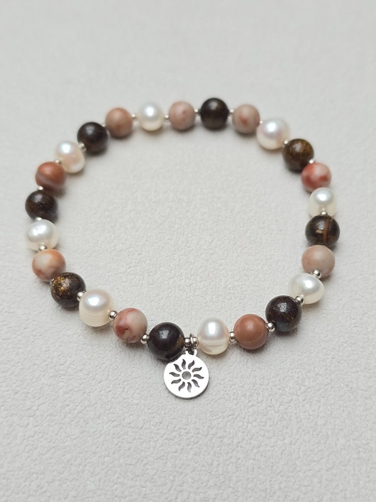 bransoletki z kamieni naturalnych Bransoletka Elastyczna Beże w Stali