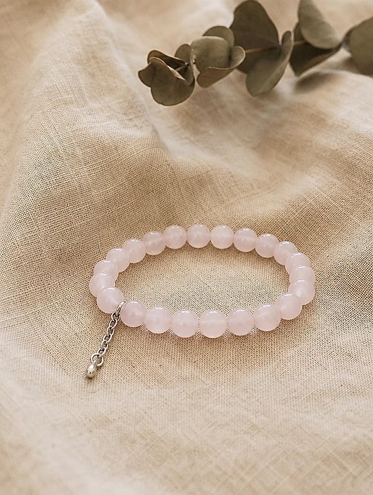 bransoletki z kamieni naturalnych Bransoletka Pastel Pink, kwarc różowy i srebro 925