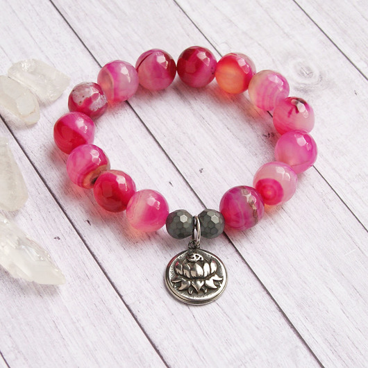 bransoletki z kamieni naturalnych Stal szlachetna :: agat różowy :: rozmiar S/M