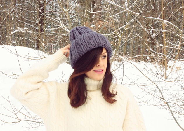 czapki damskie Szara czapka handmade beanie  z wełną