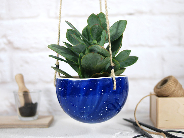 Gwiazdy - wisząca doniczka ceramiczna L 10FingersArt